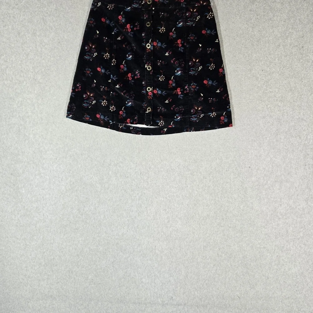 Hollister Women Skirt S Black Mini Skirt Floral Velvet Button Front Cottagecore